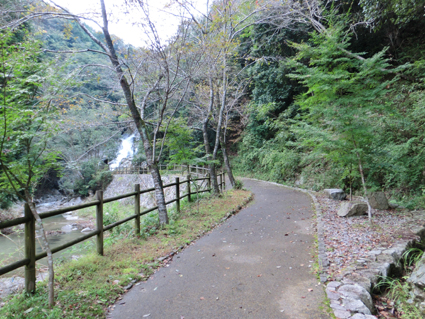 遊歩道を200メートル位歩くと滝が現れます。